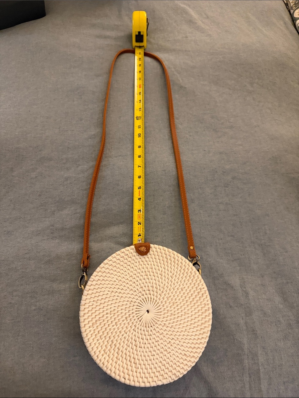 Anthropologie White Woven Round Crossbody with Brown Strap
